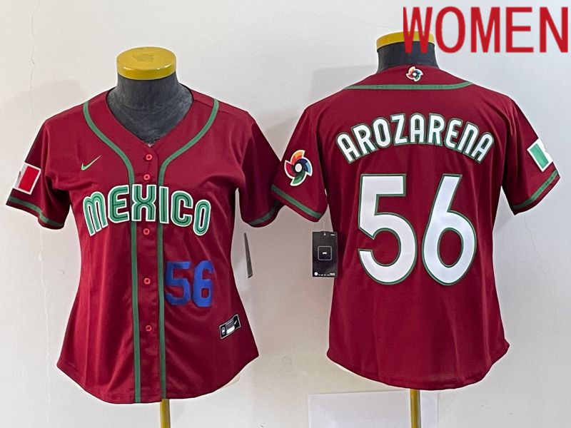 Women 2023 World Cub Mexico #56 Arozarena Red Nike MLB Jersey1